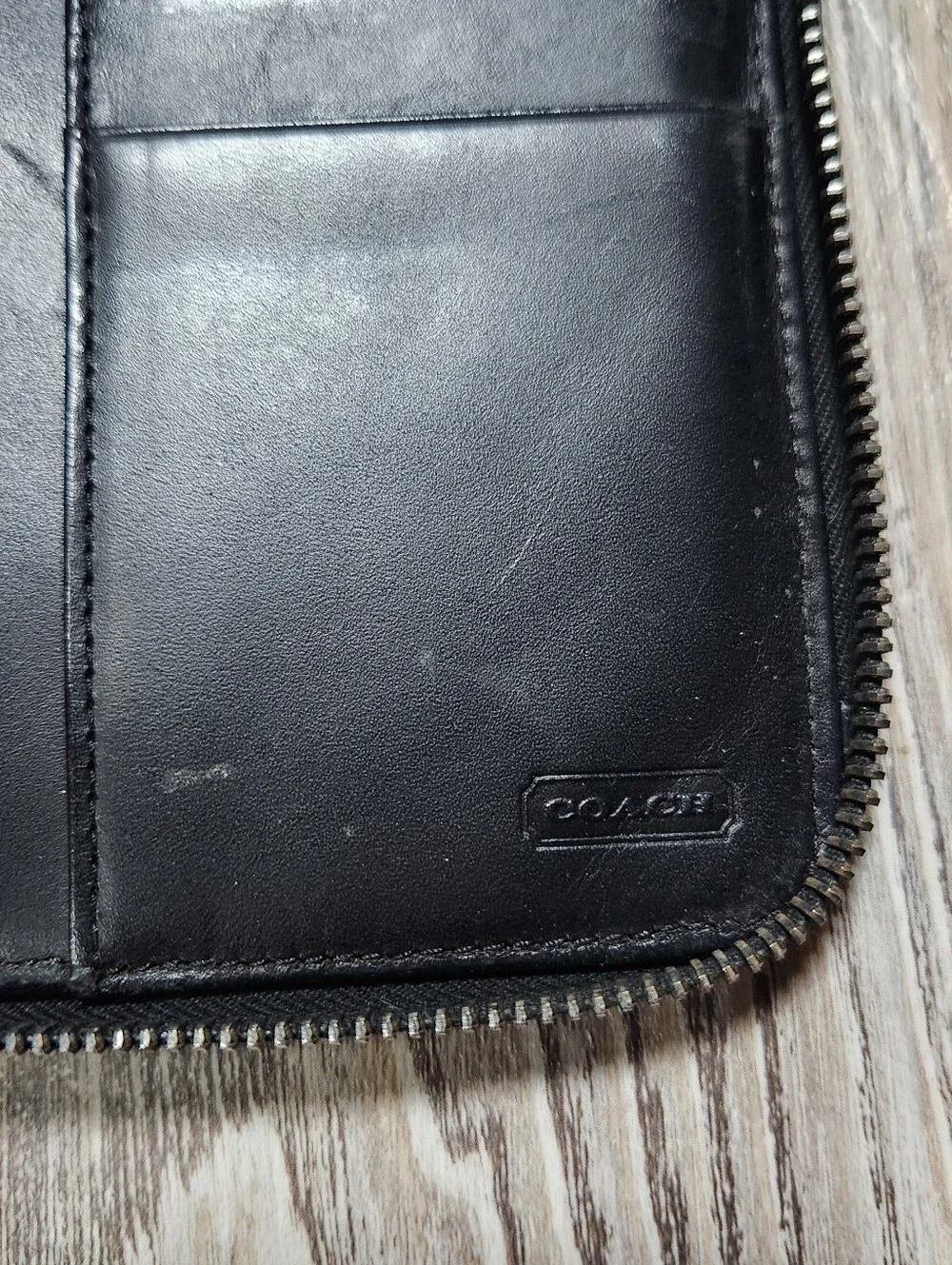 Coach Vintage Fabric Leather Full Zip Travel Wallet Organizer Black Passport
